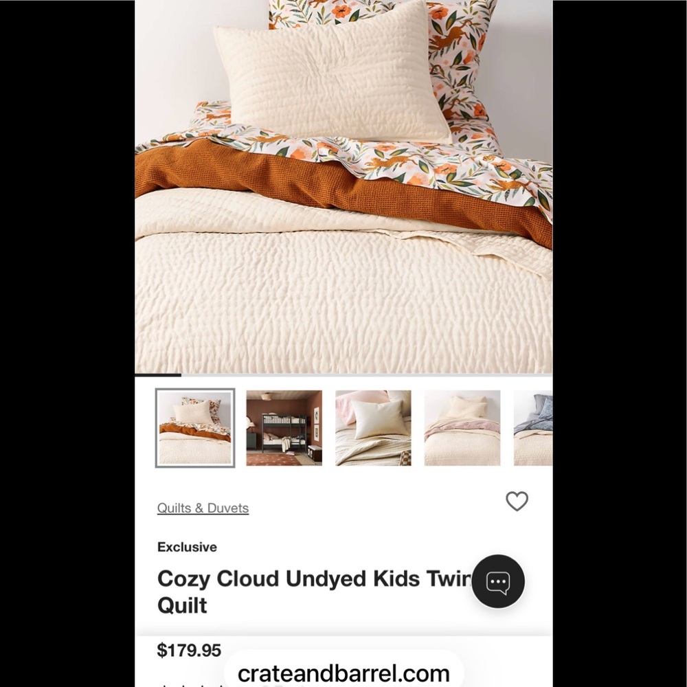 Crate & Barrel Kids Cozy Organic Quilt Blanket Twn